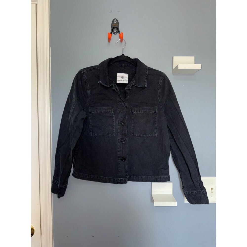 Anine Bing Dark Grey Cropped Button-Up 100% Cotton Jacket | Size Medium